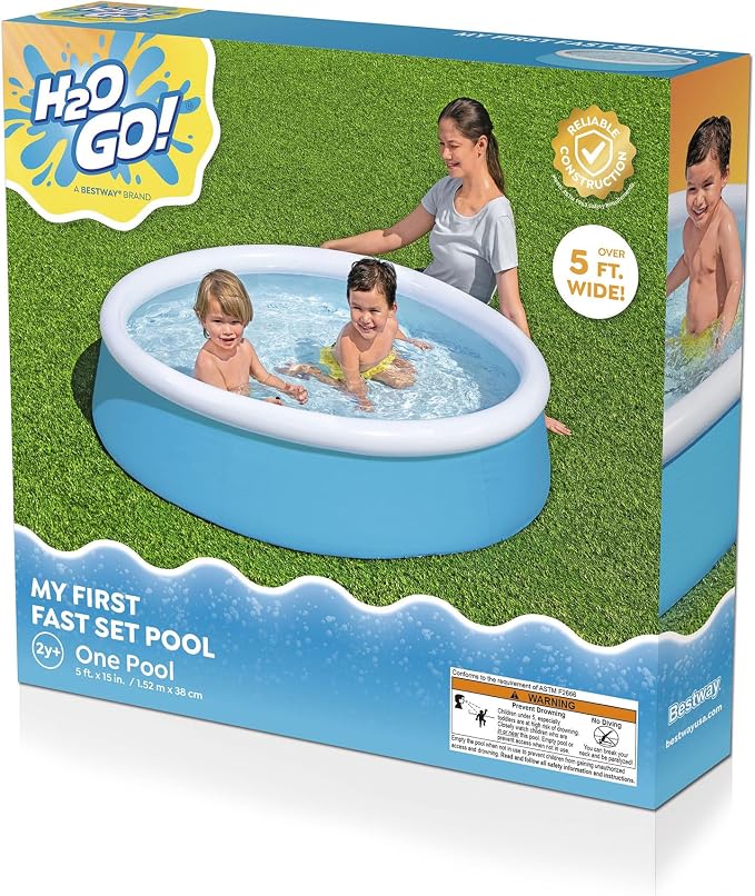 H2OGO! 5' x 15" Inflatable 126 Gallon My First Fast Set Kiddie Inflatable Ring Swimming Pool with 3 Ply DuraPlus Liner and Fill and Rise Technology