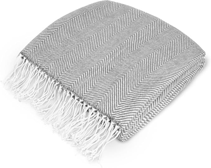 PAVILIA Light Gray Herringbone Throw Blanket for Couch Bed, Decorative Outdoor Throw Blanket, Faux Cashmere Blanket Throw, Lightweight Accent Sofa Blanket Throw, 50x60