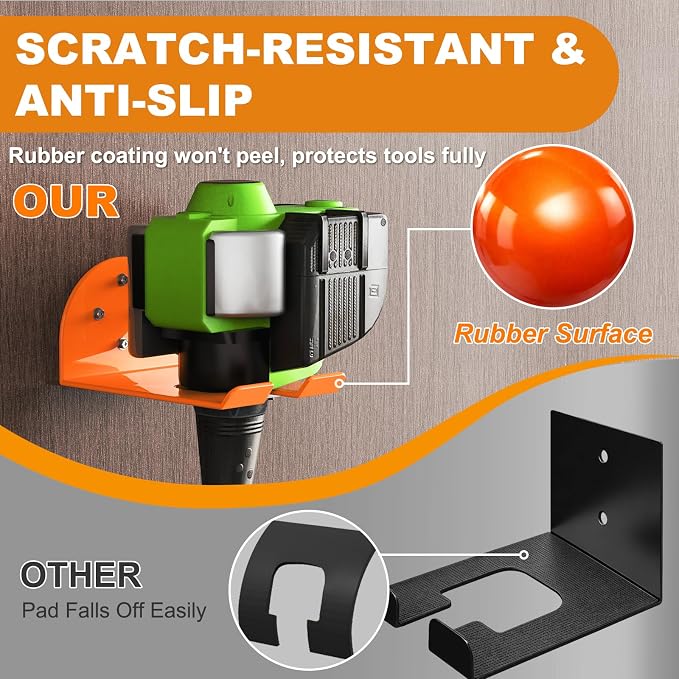 Weedeater Hanger, Heavy Duty Weed Eater Hanger Wall Mount, Garden Power Tool Holder with Rubber Coating for Grass Trimmer, Hedge Trimmer, Leaf Blower, Garage Organizer, 1 Pack