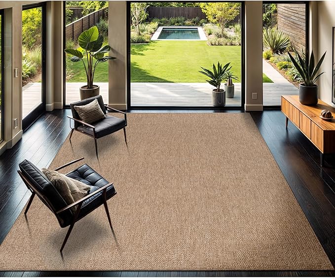 CAMILSON Easy Jute Rug 9x12, Indoor Outdoor Natural Color Fiber Large Area Rugs for Living Room Patio and Kitchen Rug, Solid Boho Woven Design, Easy-Cleaning, Washable Outside Carpet (9 x 12)