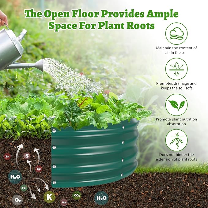 TBMLC Oval Galvanized Planter Box, Metal Raised Garden Bed - 0.8MM Thick- Ideal for Outdoor Gardening and Planting of Vegetables Flowers Fruits Succulent Plants and Others (Green, 6X3X1 FT)