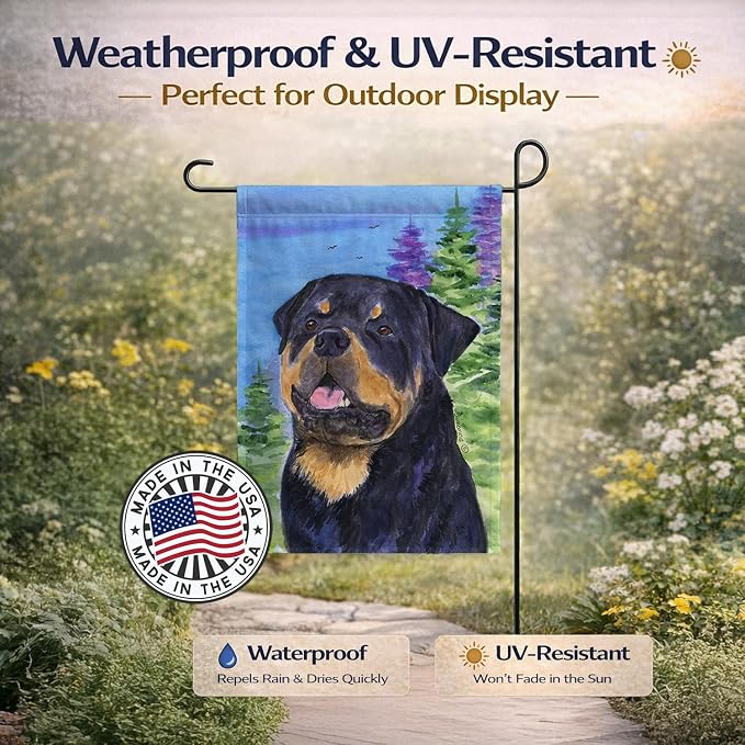 Caroline's Treasures SS1026GF Rottweiler Garden Flag Mailbox Flag Decorative Yard Flag Banner Outside Patio Artwork Yard Flower Beds, Garden Size, Multicolor