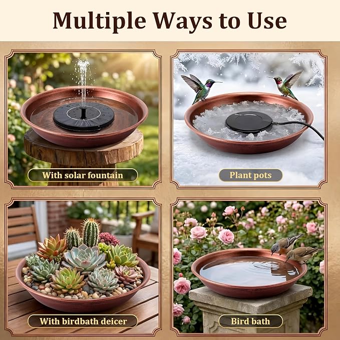 HappyAlley Bird Bath Bowl, Vintage Metal Bird Bath for Outdoor, 12.59'' Dia 2.7" Depth Heavy Duty Birdbath Bowls only, Large Capacity Birds Baths Feeder Bowl for Garden Patio Yard Lawn Decor