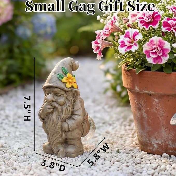 Lyeasw Solar Funny Garden Gnomes Statue - Gnomes for Dad - Waterproof Outdoor Garden Sculpture Light for Yard, Porch, Patio & Balcony - Birthday Gift for Mom, Grandma & Garden Lovers