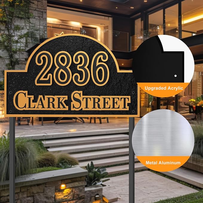 Customizable Address Sign - LAWN MOUNTED Plaque Outdoor House Number Ideal for Home and Garden Décor Arched Style 1