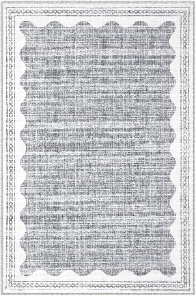 2x3 Scalloped Area Rugs Grey Washable Entryway Bedroom Rug | Solid Small Area Rug Non Slip Scalloped Bath Mat, Front Door Mat Indoor Entrance,Soft Girls Nursery Dorm Carpet for Kitchen