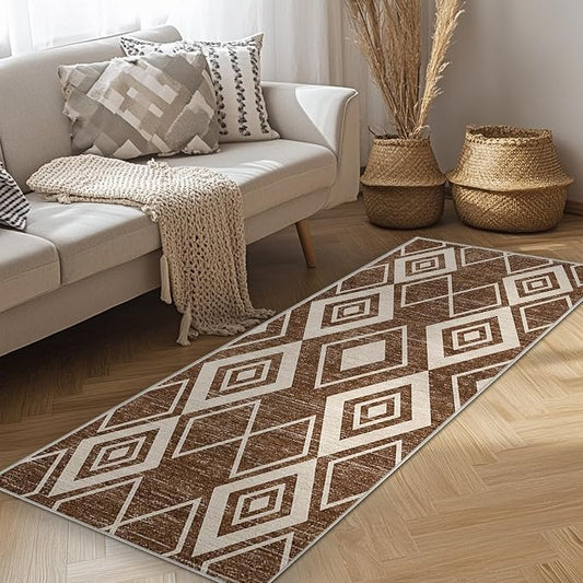 2x6 Moroccan Runner Rug for Entryway Hallway Kitchen Western Boho Terracotta Modern Farmhouse Area Rug Machine Washable Non-Slip Tribal Series Carpet for Bedroom Bathroom Entrance