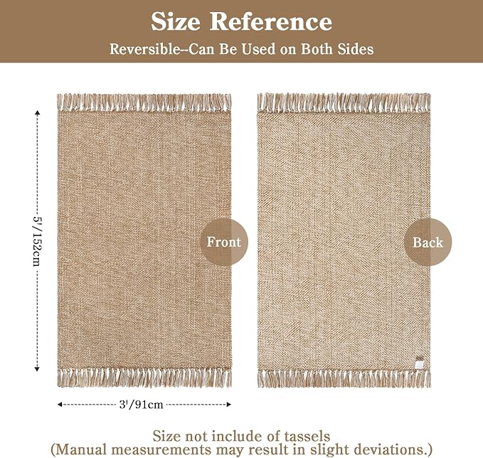 3' x 5' Woven Indoor Outdoor Porch Rug, Farmhouse Entryway Rugs | Modern Boho Reversible Front Door Mat, Tan/Cream Braided Washable Kitchen Rugs for Patio, Bedside, Bathroom, Nursery Decor