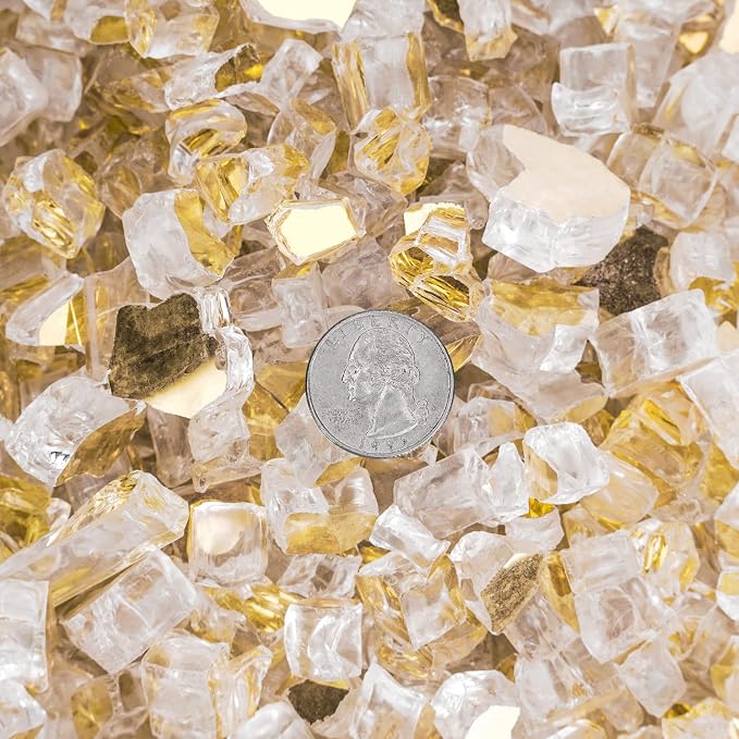 Onlyfire 10 lbs Fire Glass Rocks 1/2 Inch, Reflective Tempered Glass for Propane Fire Pit & Gas Fireplace, High Luster Firepit Glass Stones for Fire Table, Gold (Multicolor Options Available)