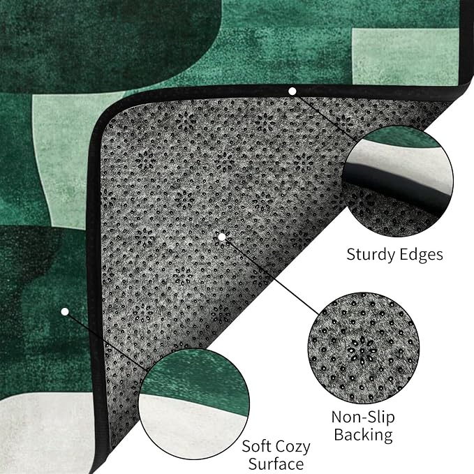 9CH Modern Green Beige Abstract Area Rug 5x7 Wave Rugs for Living Room | Washable Soft Low Pile Non-Slip Carpet for Dining Room, Office Home Decor,Green