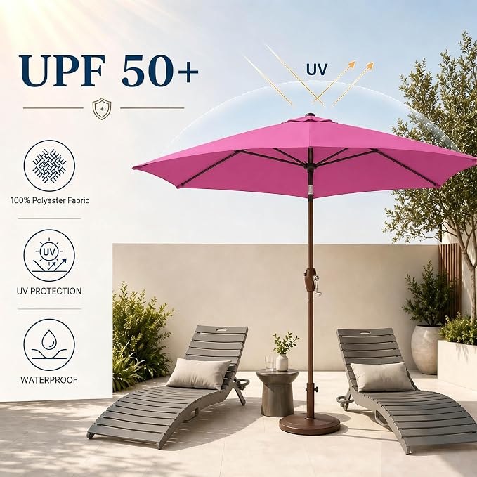 7.5ft Patio Umbrella, Outdoor Table Market Umbrella with Smooth Crank Lift, 6 Windproof Fiberglass Ribs, UPF50+ UV Protection for Deck, Pool, Garden and Backyard
