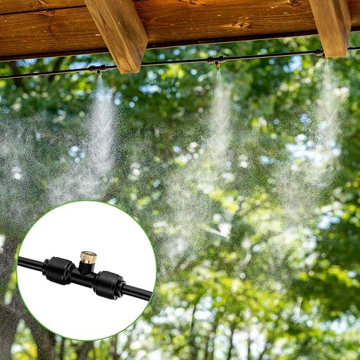 Yaocom 164 ft Misting Cooling System Misters for Outside Patio Backyard Mist Hose Kit for Garden 50 Brass Mister System 4 PE Antioxidant Adapters 3/4" for Garden Greenhouse Trampoline for Waterpark