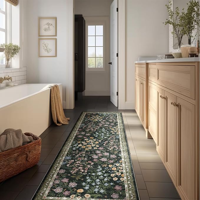 Washable Kitchen Rug Runners for Hallways: 2'x6' Runner Rugs with Non Slip Backing Low Pile Soft Indoor Floor Carpet Runner for Entryway Hallway Laundry Room Bedroom Living Room