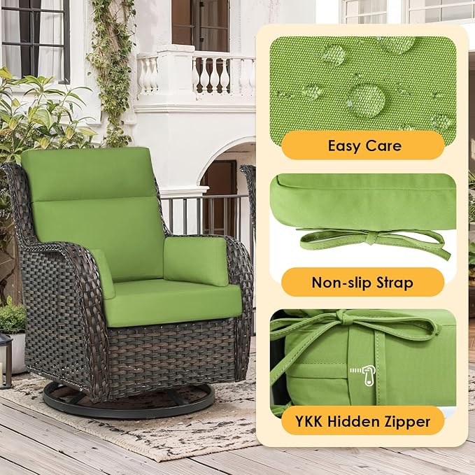 Sunbrella Outdoor High Back Chair Cushion, 2 Pack 48 x 24 inches Patio Chair Cushions Water Repellent Rocking Cushions Indoor Furniture Seat Pad with 2 Pillows, Canvas Ginkgo