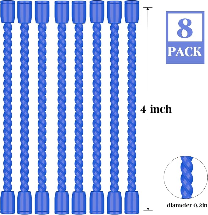 8PCS 4-Inch Silicone Cable Ties, Bendable Rubber Twist Ties, Reusable Twist Ties for Cords, gear ties for Organizing, Bundling (Blue)