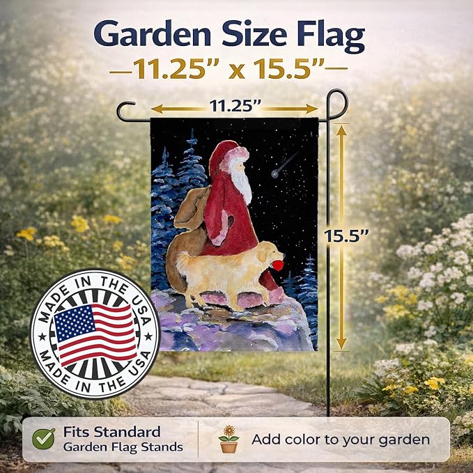 Caroline's Treasures SS8973GF Santa Claus with Golden Retriever Garden Flag Mailbox Flag Decorative Yard Flag Banner Outside Patio Artwork Yard Flower Beds, Garden Size, Multicolor