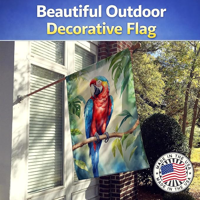 Caroline's Treasures Macaw Parrot House Flag Large Porch Sleeve Pole Decorative Outside Yard Banner Artwork Wall Hanging, Polyester, House Size, Multicolor