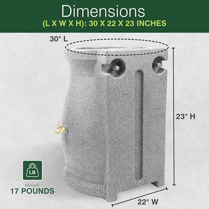 Good Ideas Rain Wizard 50 Gallon Rain Saver Barrel Water Storage Urn with Planter Space and 2 Brass Spigots, Light Granite (4 Pack)