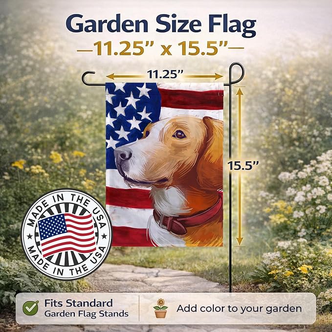 Caroline's Treasures CK6662GF Posavac Hound Dog American Flag Garden Flag Mailbox Flag Decorative Yard Flag Banner Outside Patio Artwork Yard Flower Beds, Garden Size, Multicolor
