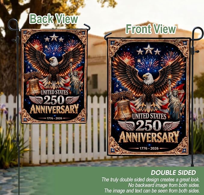 250th Anniversary Patriotic Design, 250 Anniversary Usa Flag, 1776-2026 Commemorative, Front And Back Print, Garden Flags For Outside 1 (30x40 Inch)