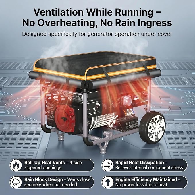 Generator Covers While Running Waterproof, 32"L x 24"W x 24"H Heavy Duty Generator Covers for Outside, Compatible with 5000W-10000W Generator, Overall Protection for Generator, Black