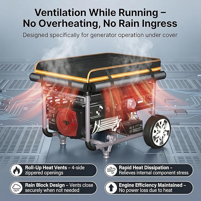 Generator Covers While Running, 28"L x 20"W x 20"H Heavy Duty Waterproof Generator Covers for Outside, Compatible with 3000W-5000W Generator, Clear Windows to See Gauges, Black
