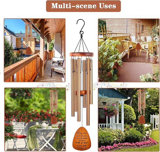 Soopau Memorial Gifts, Sympathy Wind Chimes Memorial Wind Chimes for Loss of Loved One Prime, Sympathy Gift, Bereavement/Remembrance Gifts in Memory of Loved One Mother Father, 30" Wooden