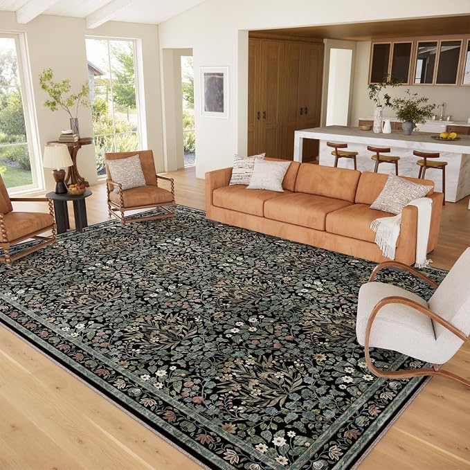 Traditional Design Vintage Floral Area Rug 9 x 12,Washable Area Rugs - Perfect for Living Room, Bedroom, Kids Room, Nursery - Stain & Water Resistant Non-Slip, Dining Room Decor
