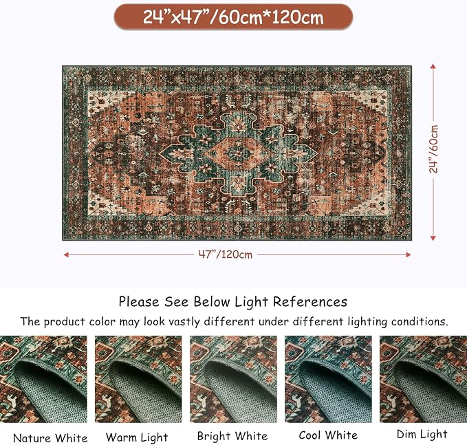 Moynesa Ultra-Thin Washable Runner Rug - 2x4 Laundry Room Rug Runners for Kitchen Non-Slip, Vintage Stain Resistance Non Shedding Bedroom Carpet Runner for Bathroom Hallway, Brick Red