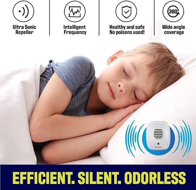 The Bell and Howell Ultrasonic Pest Repeller plug in device Complete Kit 6 Pack, Effectively Aids to repel mice, bugs, Rats, Rodents, Mosquitos, roaches, Spiders and Ants Chemical, odor and sound free