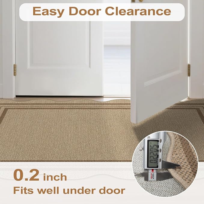 Scalloped Easy Jute 2x6 Kitchen Runner Rug, Washable Rugs for Entryway Non Slip Outdoor Indoor Long Rug, Farmhouse Morden Carpet for Hallway Bedroom