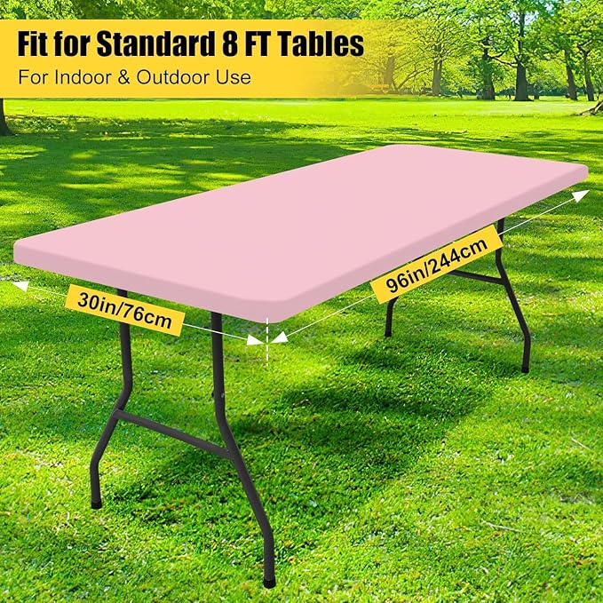 Smiry 6 Pack Rectangle Picnic Table Cloth, Waterproof Elastic Fitted Tablecloths, Washable Polyester Rectangular Patio Table Cover for Camping, Indoor and Outdoor (Pink, 30"x96")