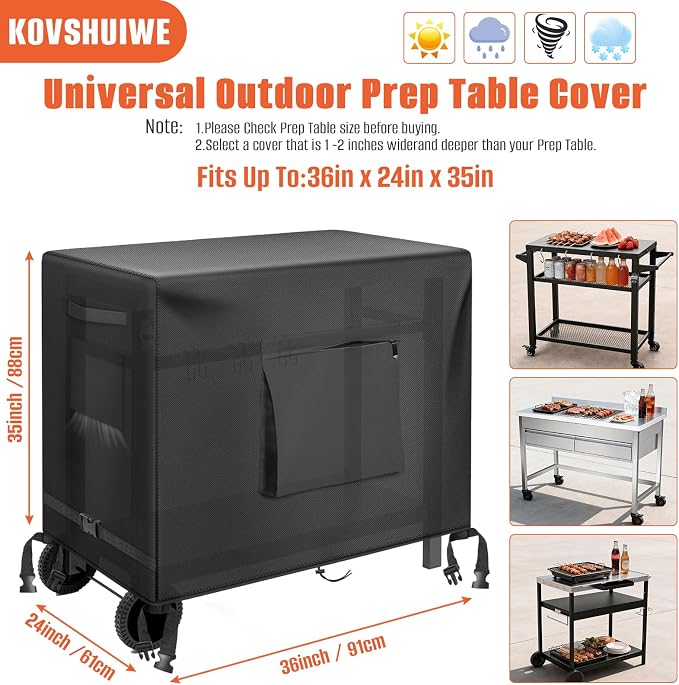 36 Inch Porch Shield Outdoor Prep Table Cover - Heavy Duty Waterproof Cover | Unity Small Portable Table Compatible with Storage Cabinet, Three-Shelf Movable Food Prep and Work Car - 36"L x 24"W x 35"H
