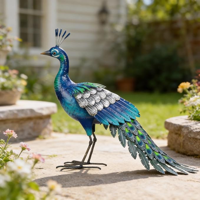 Metal Peacock Statue Garden Decor Yard Art Sculpture Outdoor Decoration | for Lawn,Patio,Backyard