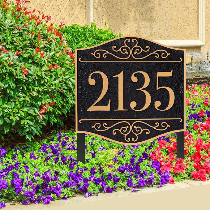 Personalized Lawn Address Sign - Custom Address Plaque,House Number Sign Plaque,House Numbers for Outside Lawn,Ground,Yard,Garden (Coffee/Copper)