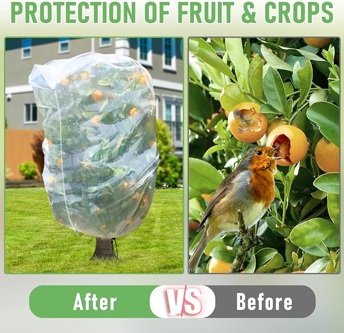 Fruit Tree Netting, Plant Mesh Netting for Garden Protection, Blueberry Bush Insect Netting Cover as Garden Pest Barrier from Cicadas, Bug, Bird (8x8 FT, 1Pcs, Zipper & Drawstring Design)