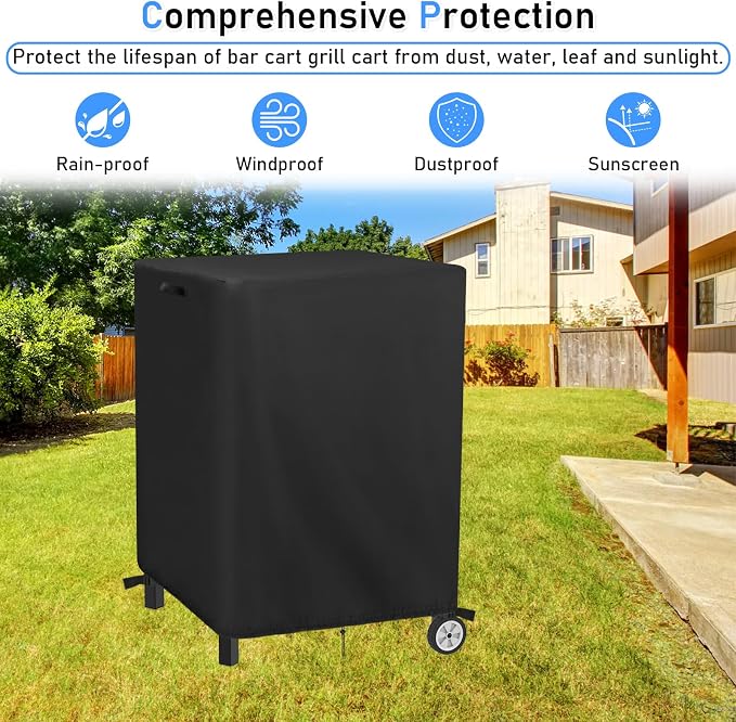 Outdoor Patio Table Cover for 28 inch Kitchen Island Prep Table, Waterproof Service Cart Covers Rolling Tool Cart Covering - 28"L×25"W×34"H, Black