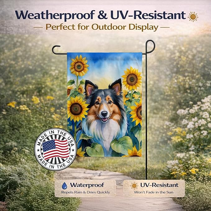 Caroline's Treasures DAC6160GF Sheltie in Sunflowers Garden Flag Mailbox Flag Decorative Yard Flag Banner Outside Patio Artwork Yard Flower Beds, Garden Size, Multicolor