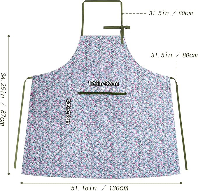 Women's Vintage Floral Kitchen Apron for Cooking & Gardening | Adjustable Neck Straps & Large Pockets, Cute Pinafore for Baking Tea Time, Practical Hostess Gift(Sage Pink)