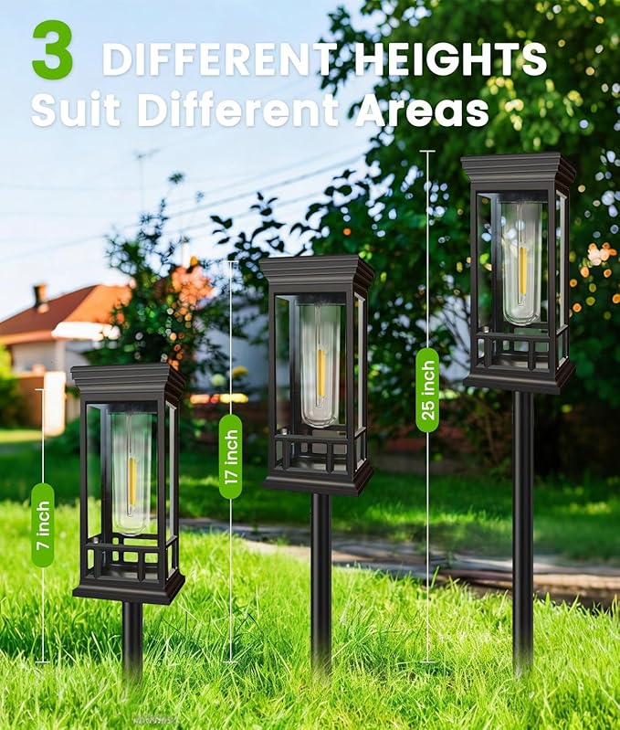 8 Pack Solar Pathway Lights Outdoor, Taller Bright Solar Path Lights Waterproof, Auto On/Off Solar Powered Garden Lights for Outside Landscape Path Yard Walkway Lawn Driveway Patio Lighting Decor