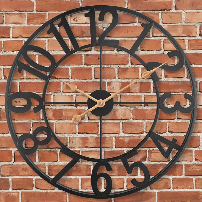 30 Inch Large Wall Clock, Silent Non Ticking Wall Clocks Battery Operated, Modern Farmhouse Decorative Round Metal Indoor Outdoor Analog Wall Clock for Living Room, Kitchen, Bedroom, Patio - Black