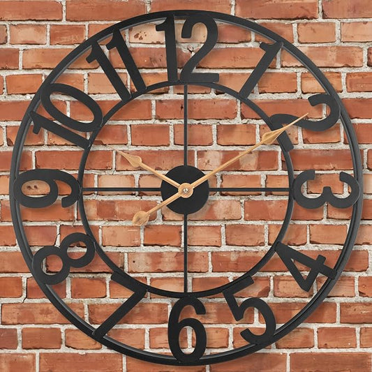 30 Inch Large Wall Clock, Silent Non Ticking Wall Clocks Battery Operated, Modern Farmhouse Decorative Round Metal Indoor Outdoor Analog Wall Clock for Living Room, Kitchen, Bedroom, Patio - Black
