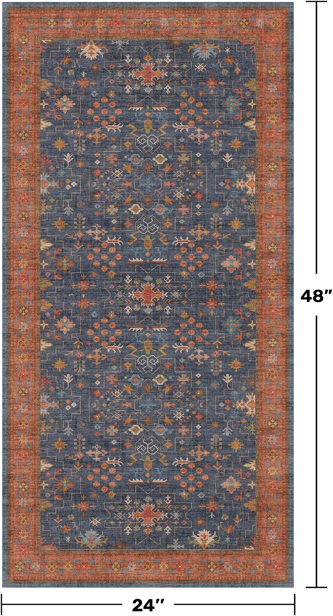 Washable 2x4 Entry Rug Front Door Indoor, Farmhouse Small Area Rugs for Kitchen, Bathroom, Entrance, Non Slip Rubber Backed, Perfect for Boho Décor (2x4 Navy Blue)
