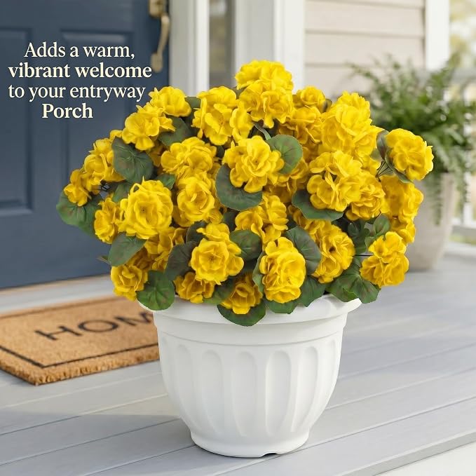 24 Pcs Artificial Geranium Flowers for Outdoor, UV Resistant Geraniums Artificial Flowers Realistic Faux Flowers Outdoor for Planters Outside Porch Garden Decor (15.3",Yellow)