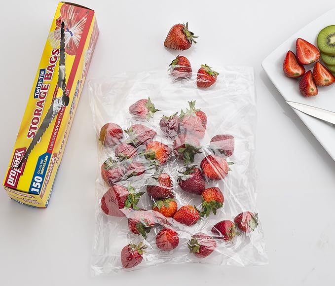 1 Gallon Storage Bags with Twist Ties, 150 Count - Clear Plastic Food Storage Bags for Sandwiches, Snacks, Fruit, Produce & Freezer