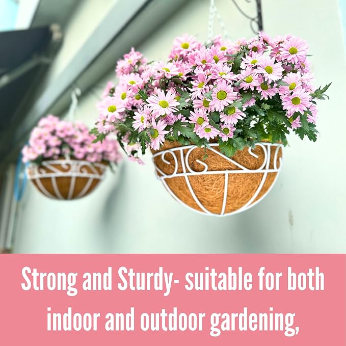 LaLaGreen Hanging Planter For Outdoor (20 Inch, 4 Pack) Extra Large White Metal Wire Hanging Plant Planter with Coco Liner Round Garden Balcony Country Decor Flower Pot Deck Porch Holder Hanger Modern