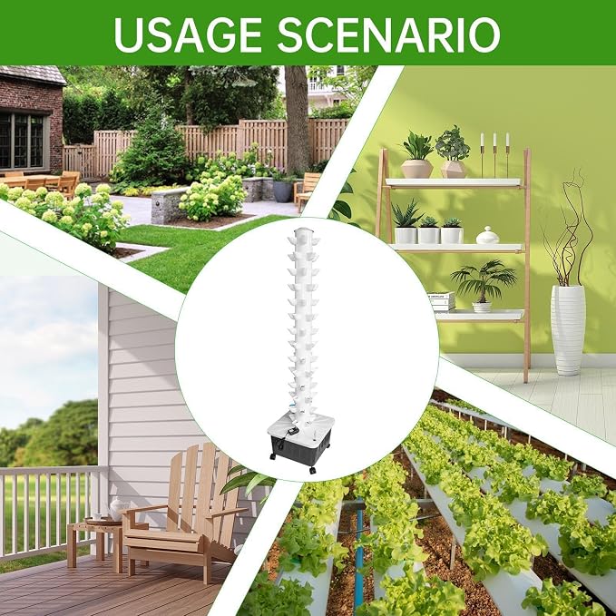 Hydroponic Growing Tower 70 Crops Vertical Aeroponic Tower with 20L Water Tank & Circulation Pump Complete Indoor Garden Kit for Apartment Balcony
