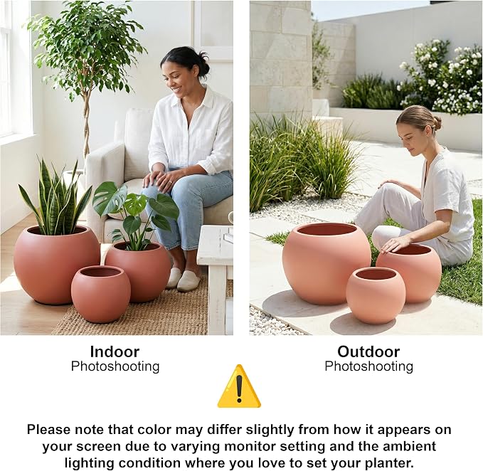 DTY Premium Mt Sherman Fiberstone Sphere Planter for Indoor Outdoor Use, Round Pot for Olive Tree, Lightweight, Smooth Finishes. 2 Coco Mats. Terracotta, Medium 16.1'' D x 13.6'' H. 11.8” Pot Opening