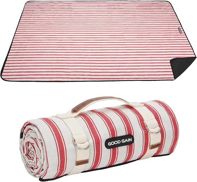 G GOOD GAIN Picnic Blankets Waterproof - Extra Large Outdoor Blanket Sand Free Foldable with Carry Strap for Beach, Camping, Park Grass, Hiking, Travel, Concerts, Indoor(Apple)