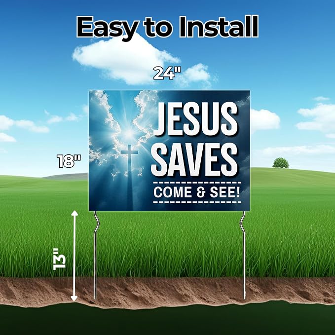 Jesus Savves - Come & See! Yard Sign by DC | 24"x18" Double Sided Church Garden Sign with 13” Metal Stakes | Outdoor Signs Waterproof for Lawn, Patio, Sidewalk & House | Set of 3 | Made in USA